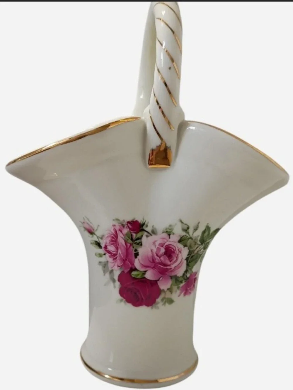 VTG Formalities By Braum Bro's Victorian Rose Collection Porcelain Basket Vase